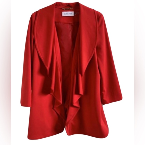Calvin Klein Women’s Red Size 12P Ruffle Front Blazer - Picture 2 of 4